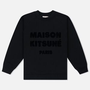 MAISON KITSUNE Cotton Velvet Letters Black Crewneck Sweater